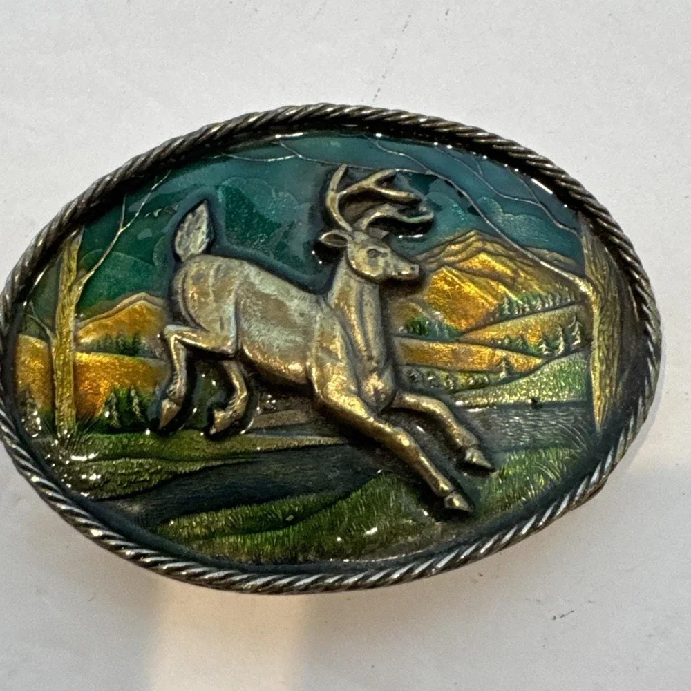 Vintage 1986 Brass Deer Belt Buckle The Great American Buckle Co. Chicago USA
